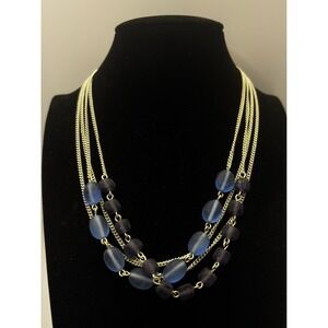Axcess Layered Necklace Womens 16in Blue Purple Multi-Strand Frosted Glass Bead